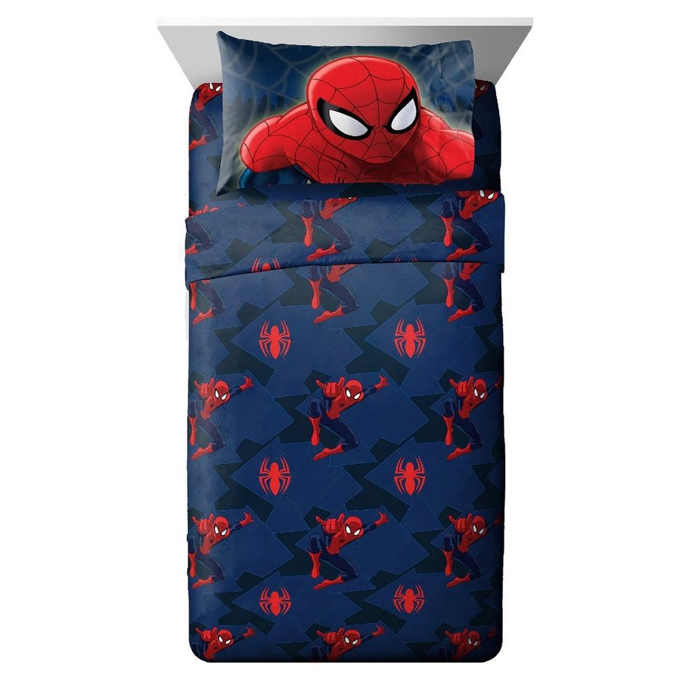 new 3-piece Spider Man Saving The Day  Twin Sheet Set in Navy + Red + Black